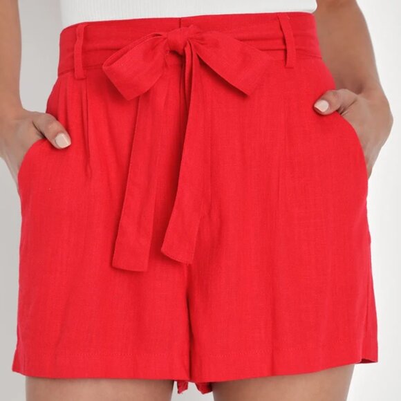 Red Linen Tie-Front Lulus Shorts size S - Picture 1 of 4